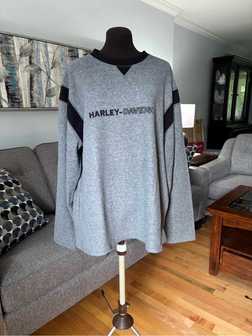 Harley-Davidson Gray and Black Crewneck Fleece Pullover
